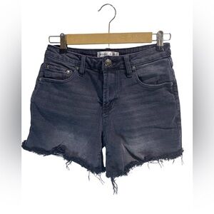 Madden Girl Black Denim Shorts Size 5 Frayed Hem Stretch 4” Inseam Festival